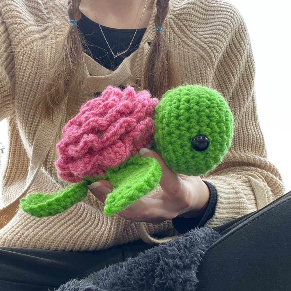 Hand Crocheted Pink Rose Sea Turtle Stuffed Animal Plushie! - Picture 9 of 13